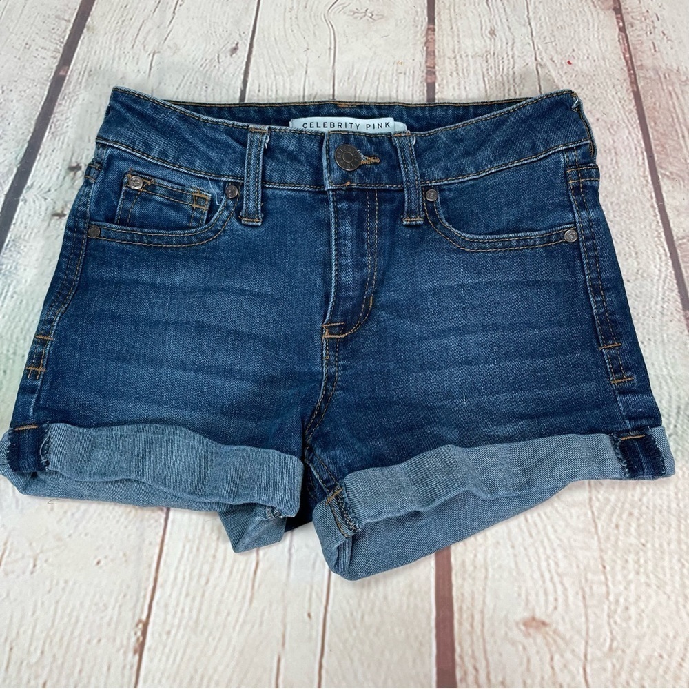 Celebrity Pink Shorts Women's Size 0/24 Denim Cuffed Blue Cut Off Low Rise